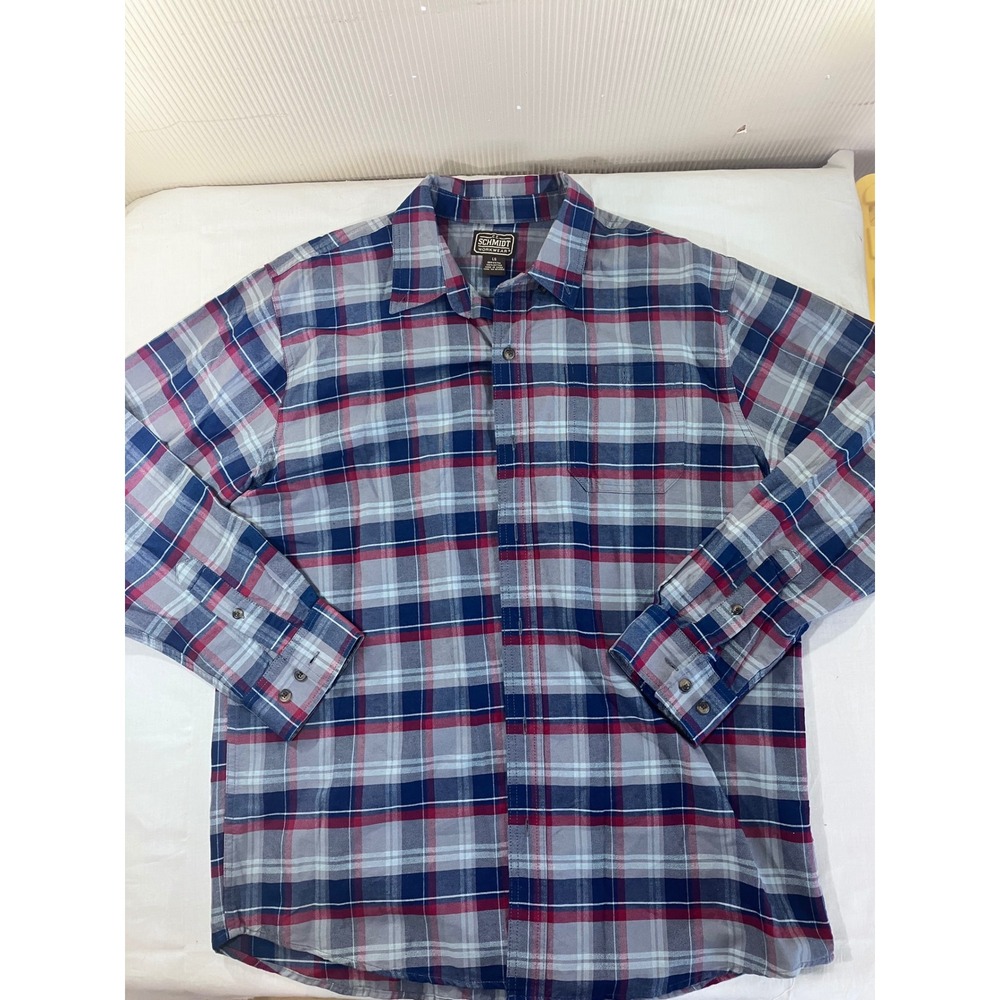 CE Schmidt Workwear Mens Large Plaid Long Sleeve‎ Button Up Work Shirt Cotton